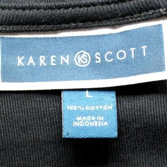 Karen Scott Black Embellished Short Sleeve Cotton Top Size L - Picture 8 of 9